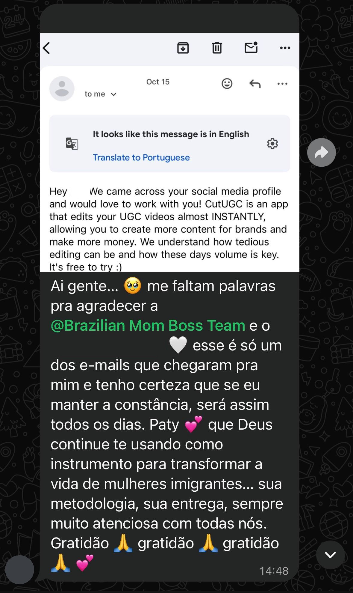 E-mail de uma marca convidando a participante para trabalhar com ela
